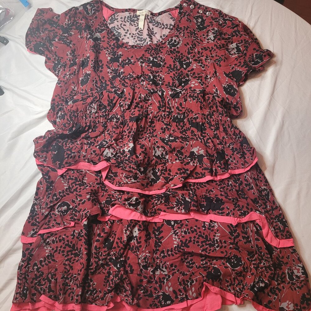 Matilda Jane women's red black ruffled floral dress, XL, EUC